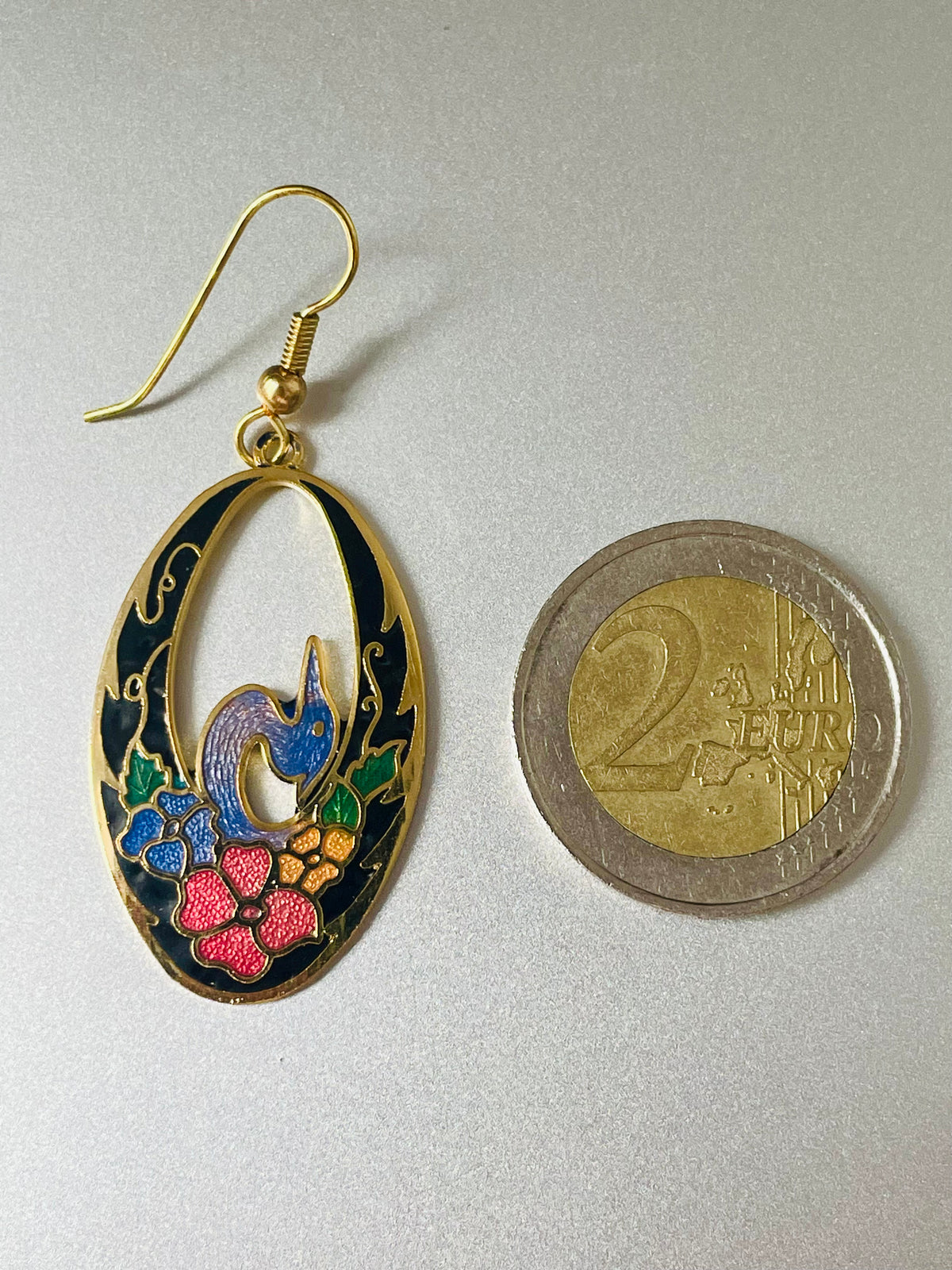 Blauer Phönix – Vintage-Cloisonné-Ohrringe