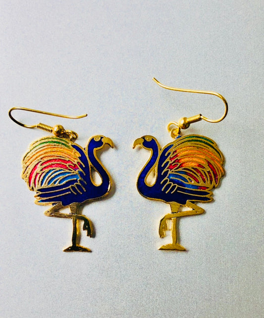 Flamingo Burlesque Blue – blaue Cloisonné-Ohrringe
