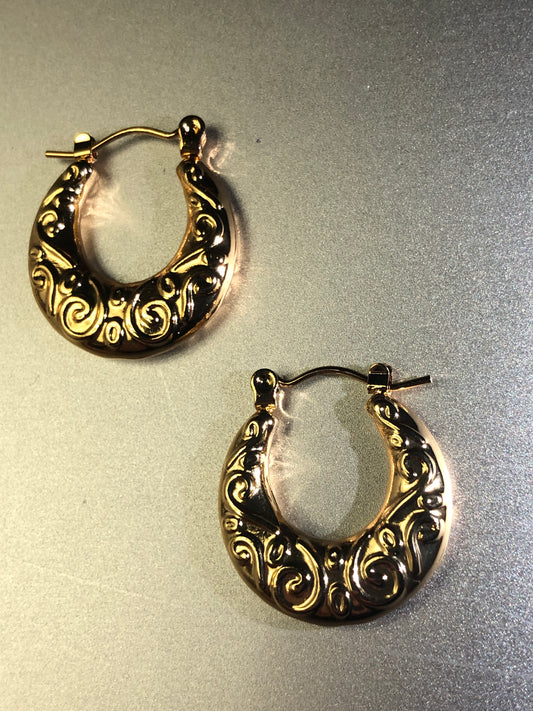 Ornamental Baroque Gold Hoops