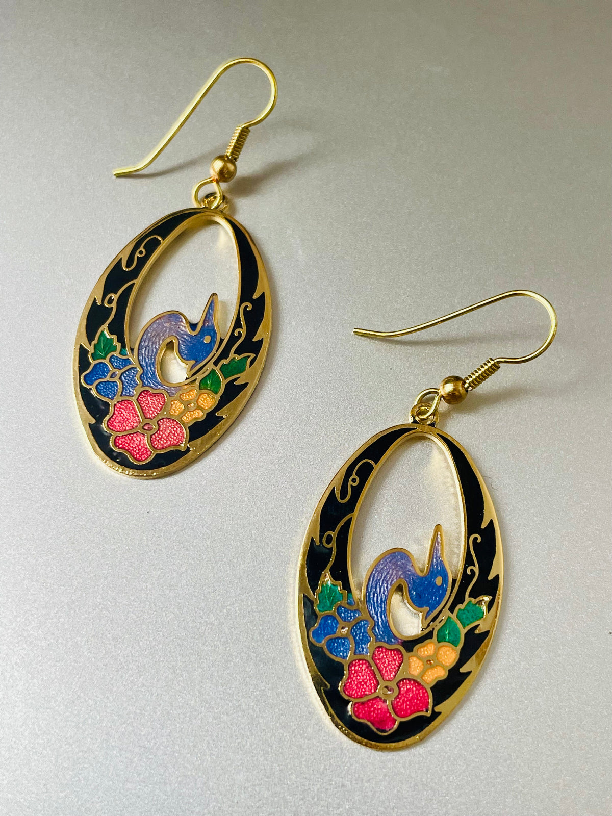 Blauer Phönix – Vintage-Cloisonné-Ohrringe